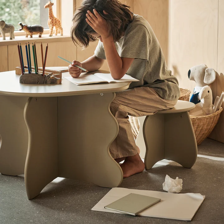 Ferm Living - Slope Children's table and stool, cashmere
