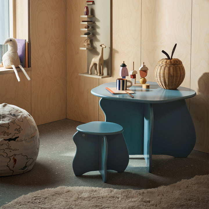 ferm Living - Slope Children's table and stool, storm