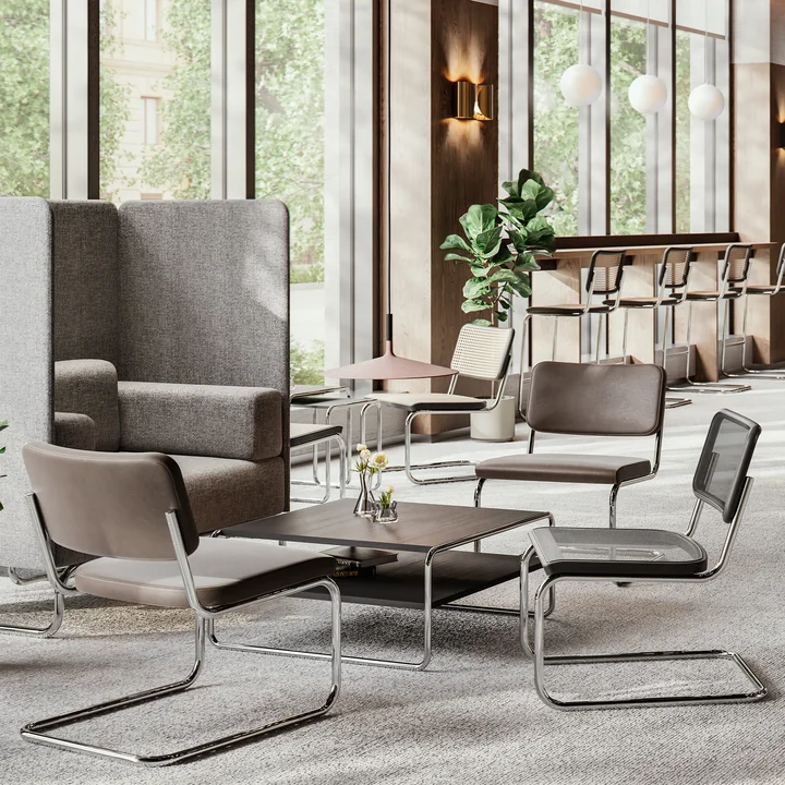 Thonet - S 32 PVL Lounge chair, chrome / nubuck leather brown
