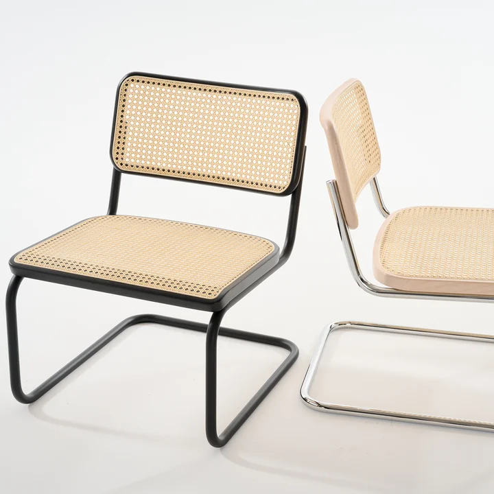 Thonet - S 32 VL Lounge chair, RAL 9005 (jet black) / black stained beech (TP 29) / wickerwork with support fabric