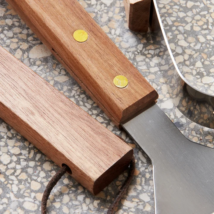 BBQ tool, acacia natural / stainless steel (set of 3) by Nicolas Vahé