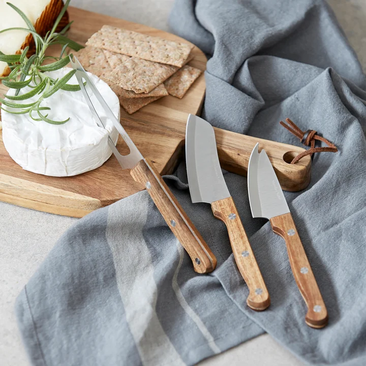 Cheese knife, acacia natural / stainless steel (set of 3) by Nicolas Vahé