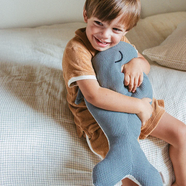 Nobodinoz - Wabi Sabi Cushion, Whale, 42 x 20 cm, azure