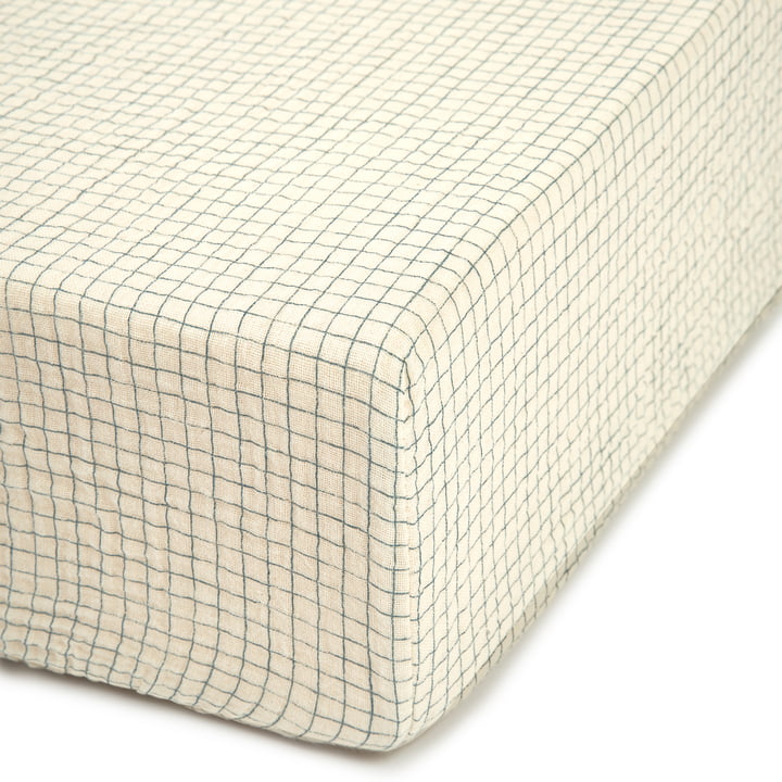 Wabi Sabi Fitted sheet, 70 x 140 x 15 cm, blue grid from Nobodinoz