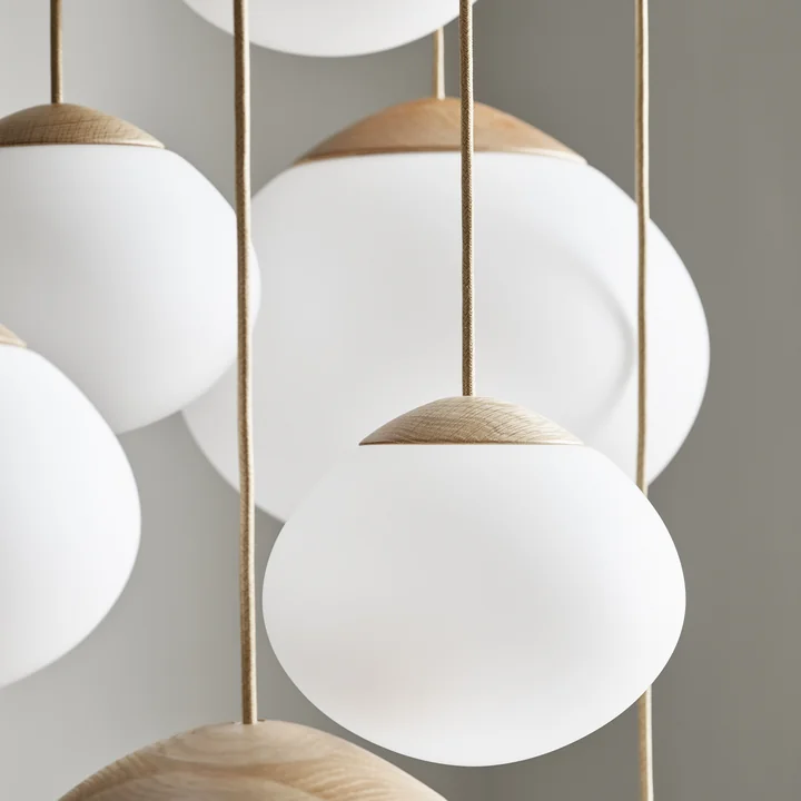 Acorn Pendant light, oiled oak / matt opal glass by Bolia
