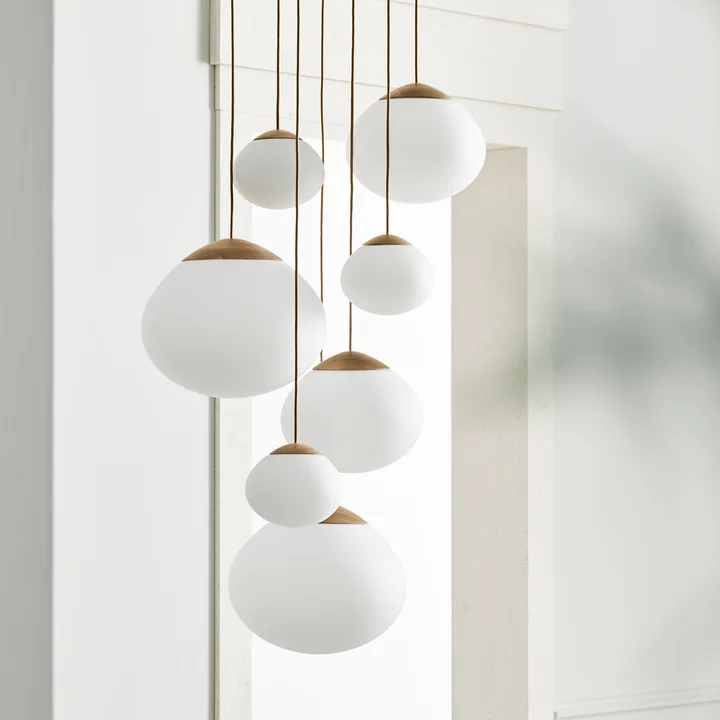 Acorn Pendant light, oiled oak / matt opal glass by Bolia