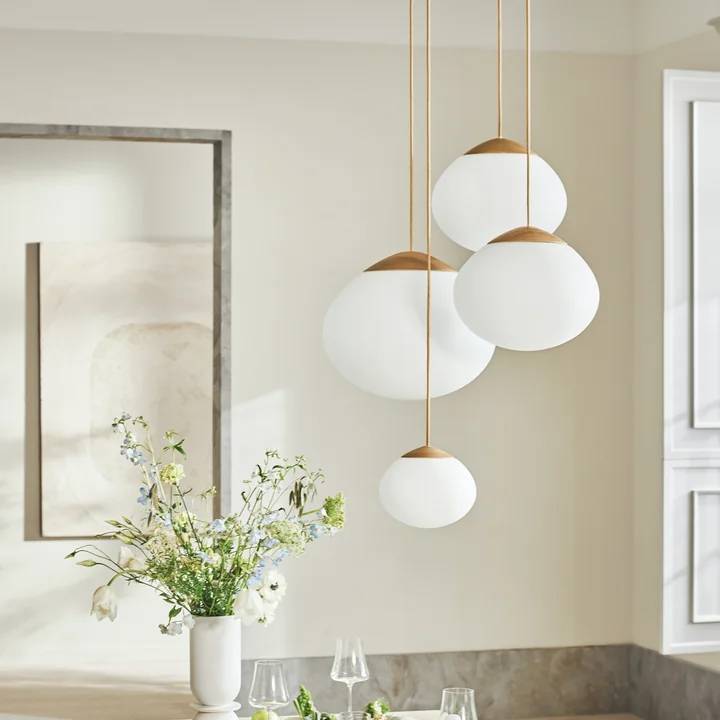 Acorn Pendant light, oiled oak / matt opal glass by Bolia