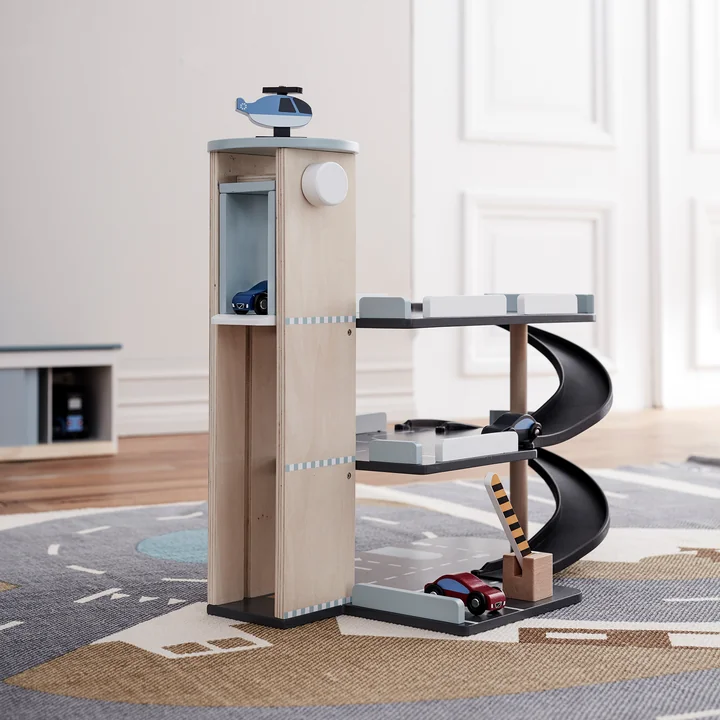 Aiden Parking garage with accessories, colorful (set of 5) by Kids Concept