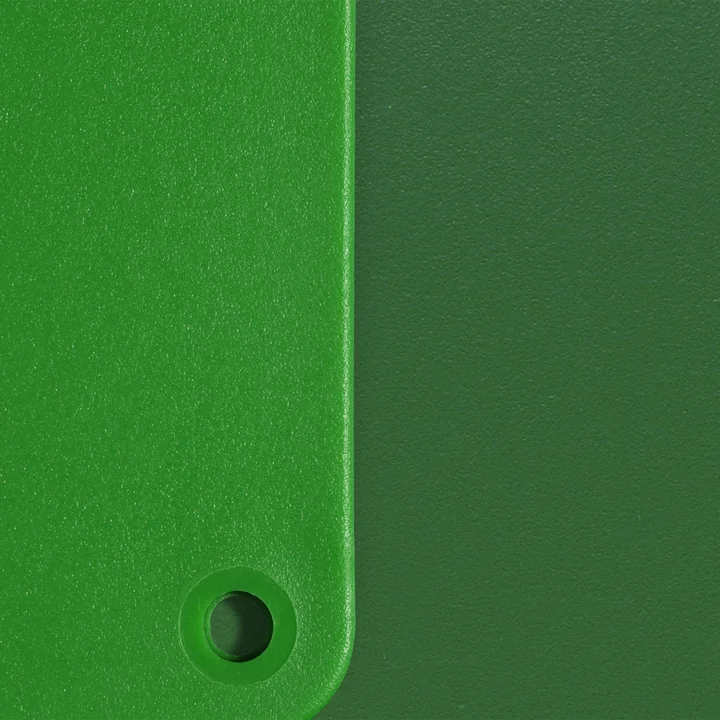 Eames Plastic RE material samples from Vitra in the colors green and emerald