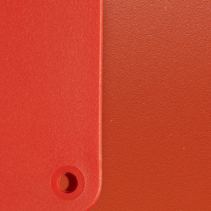 Eames Plastic RE material sample from Vitra in the color poppy red