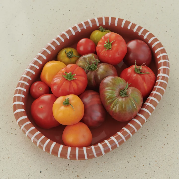Barro Serving bowl oval, natural with stripes by HAY