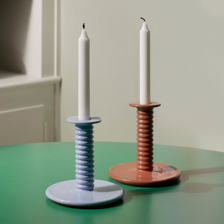 Barro Candle holder, light blue and terracotta from Hay