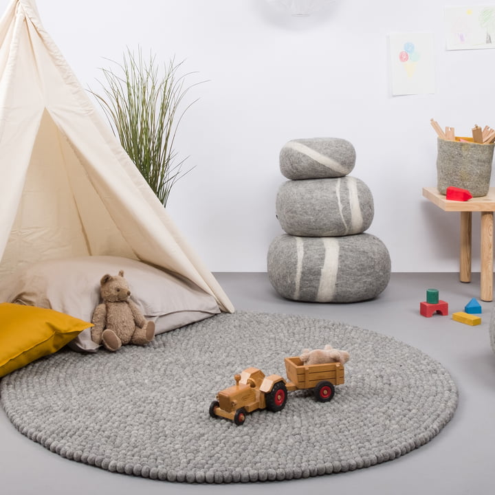 myfelt - Pebble pouf Carl light gray mottled