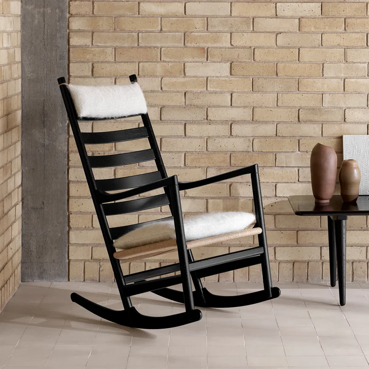 CH45 Rocking chair, black oak, lacquered with seat and neck cushions from Carl Hansen