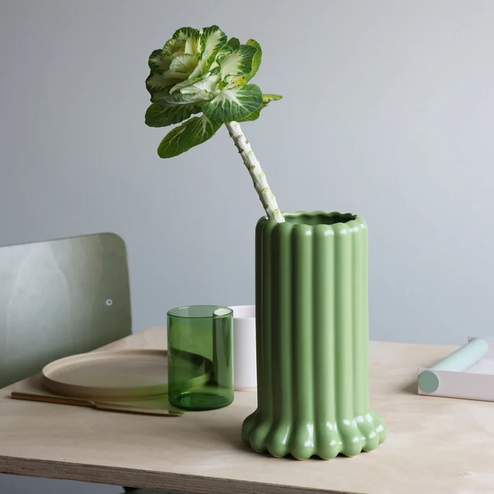 Tubular Vase, h 24 cm, green tendril by Design Letters