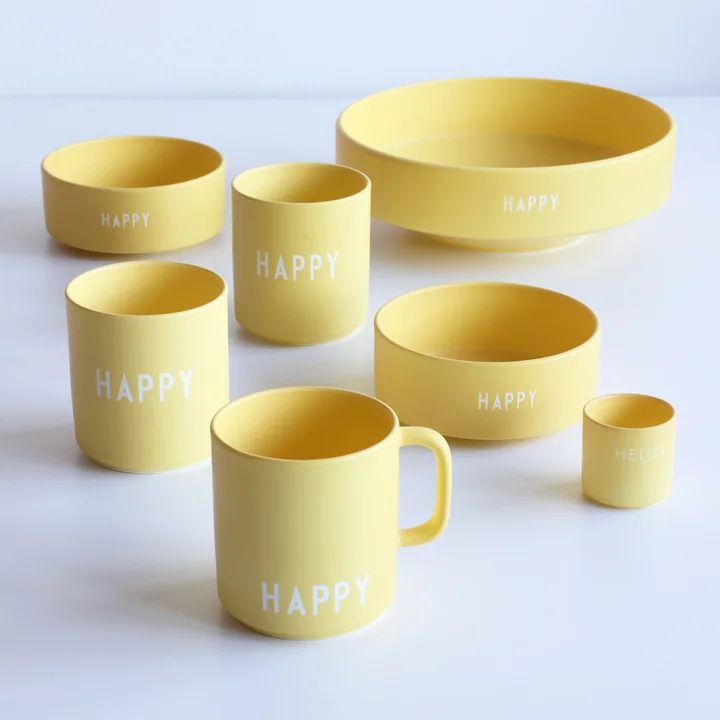 AJ Favourite Porcelain mug with handle, Happy / yellow by Design Letters