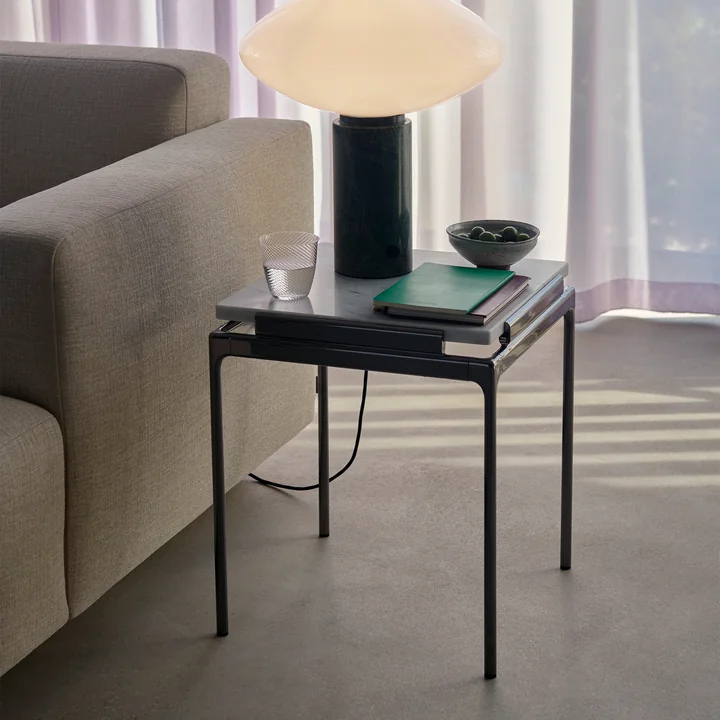 Sett Side Table LN11, Bianco Carrara / dark chrome from & Tradition