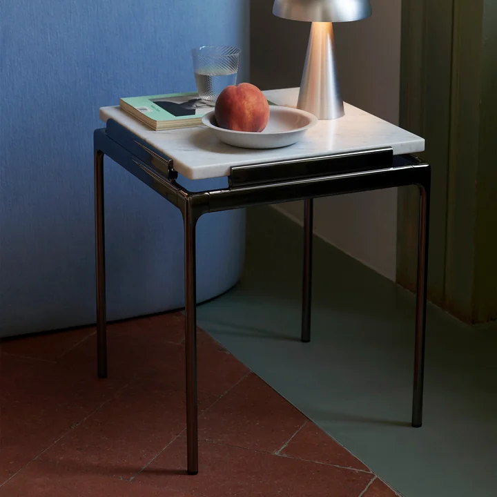 Sett Side Table LN11, Bianco Carrara / dark chrome from & Tradition