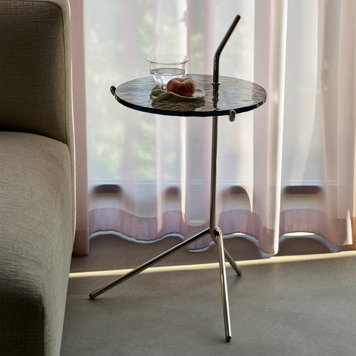 Halten Side Table SH9, smoked glass / polished stainless steel from & Tradition