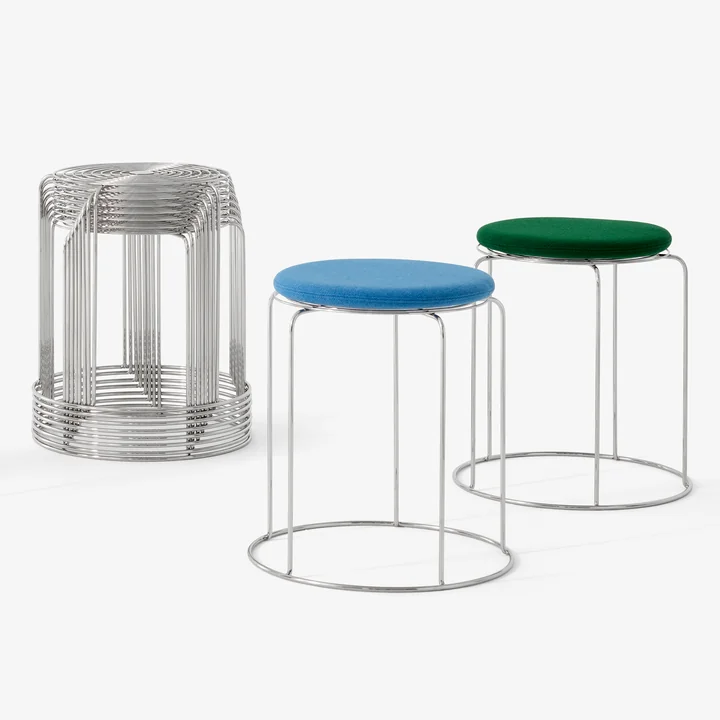 Wire stool with seat cushion VP11, stainless steel from & Tradition