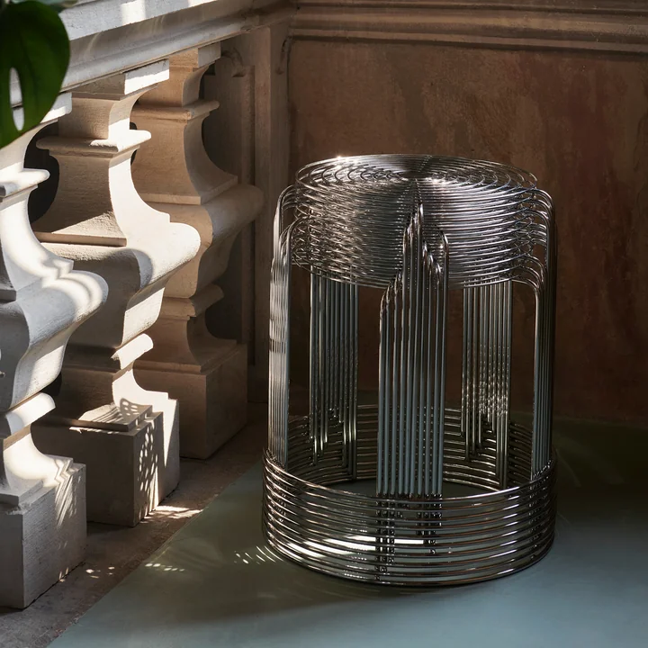 Wire stool with seat cushion VP11, stainless steel from & Tradition