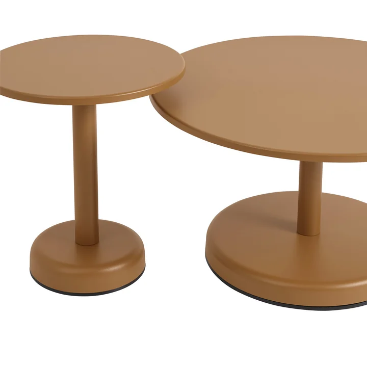 Linear Steel Outdoor Coffee tables, burnt orange RAL 8001 from Muuto