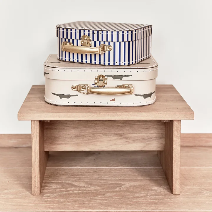Toucan & Stripe mini suitcase and Arca stool, oak from OYOY Mini