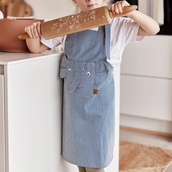 Striped denim elephant apron, blue from OYOY Mini