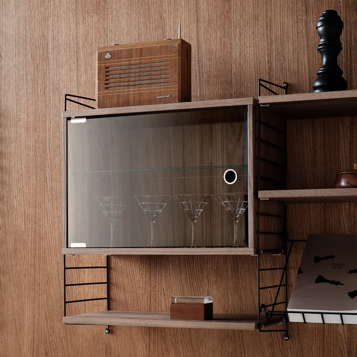 String - Display cabinet with swinging glass door, W 58 x D 30 cm, walnut