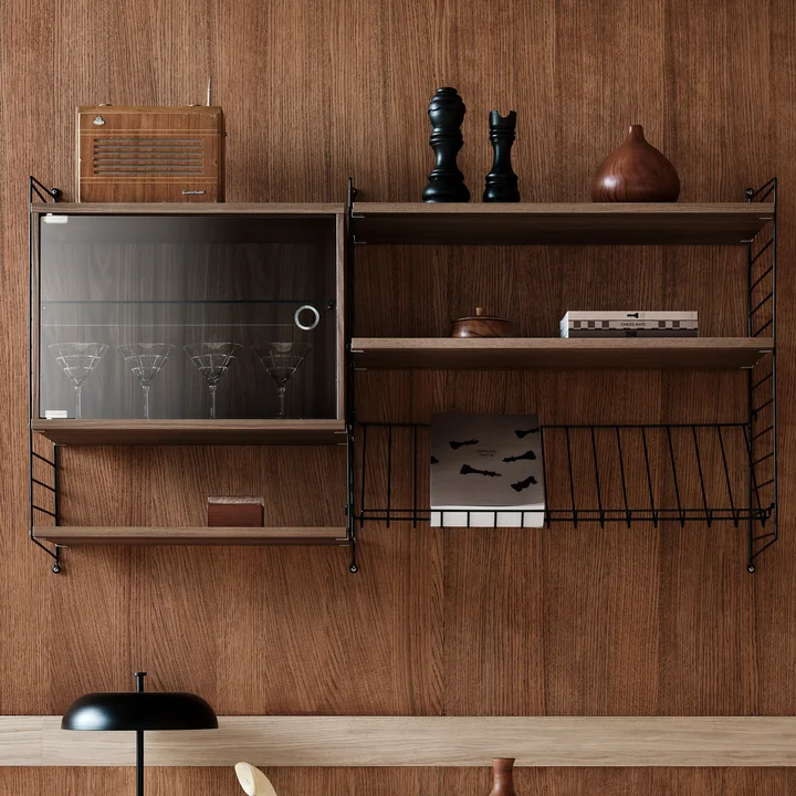 String - Display cabinet with swinging glass door, W 58 x D 30 cm, walnut