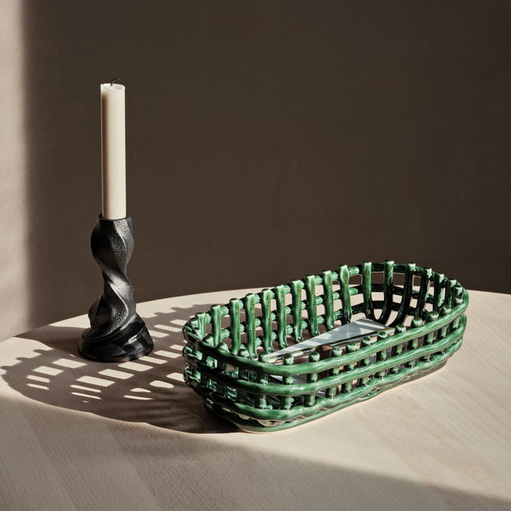 Ceramic basket oval, emerald green by ferm Living