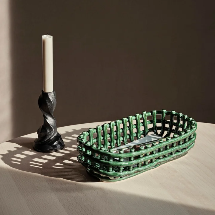 Ceramic basket oval, emerald green by Ferm Living