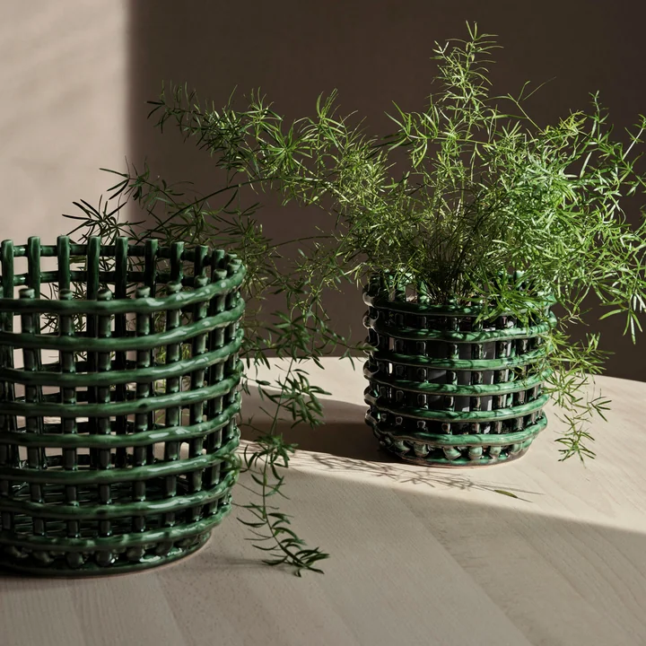 Ceramic baskets, emerald green by Ferm Living