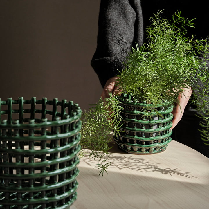 Ceramic basket, small, emerald green by ferm Living