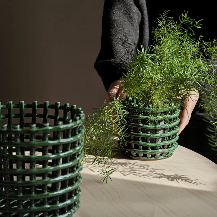 Ceramic basket, small, emerald green by Ferm Living