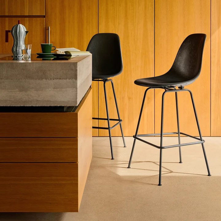 Eames Fiberglass Bar stool, medium, basic dark / elephant hide-grey by Vitra