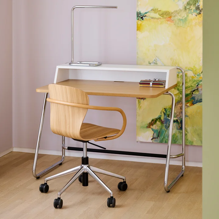 Thonet - S 220 FDRW Swivel chair with castors, oak / polished aluminum frame