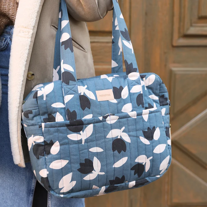 Nobodinoz - Hyde Park Pram bag, waterproof, blue black tulips