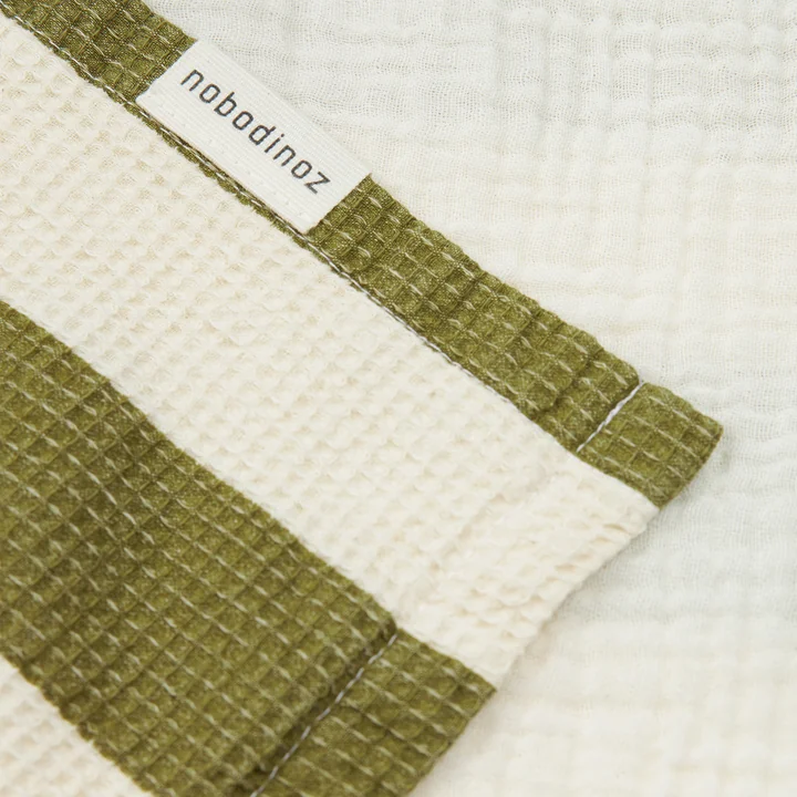 Portofino Muslin poncho, pistachio stripes waffle by Nobodinoz
