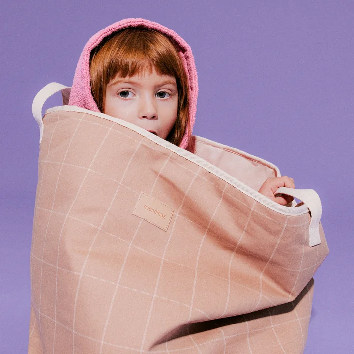 Storage basket, Ø 37 x H 41 cm, taupe grid by Nobodinoz