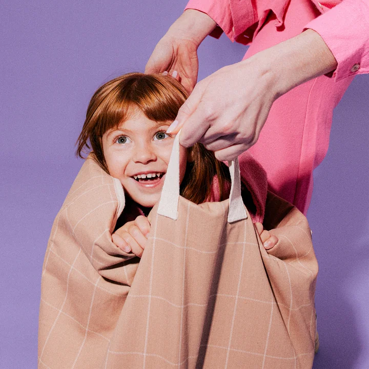 Storage basket, Ø 37 x H 41 cm, taupe grid by Nobodinoz