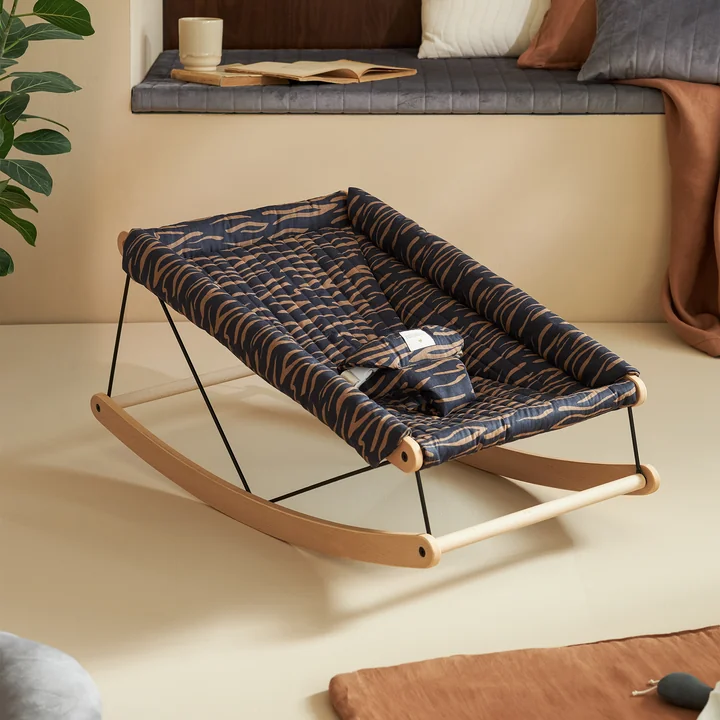 Growing Green Cushion for baby bouncer, blue waves by Nobodinoz