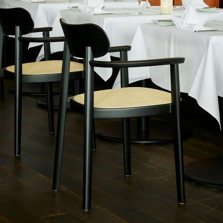 118 FV Wickerwork armchair, black beech (TP 29) from Thonet