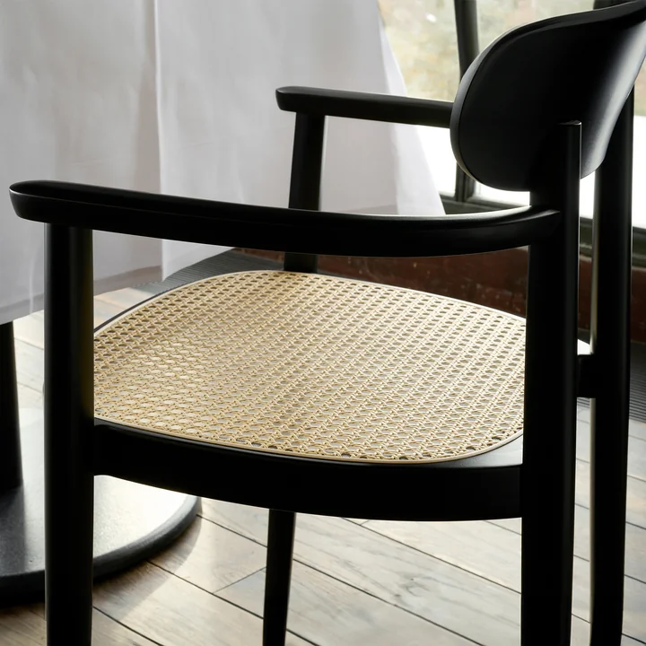 118 FV Wickerwork armchair, black beech (TP 29) from Thonet