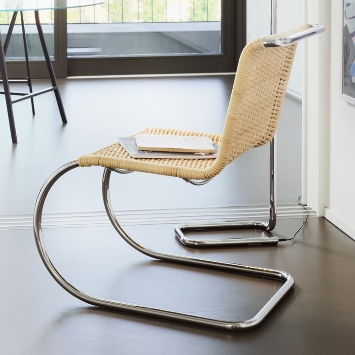 S 533 R Chair, chrome-plated frame / wickerwork from Thonet