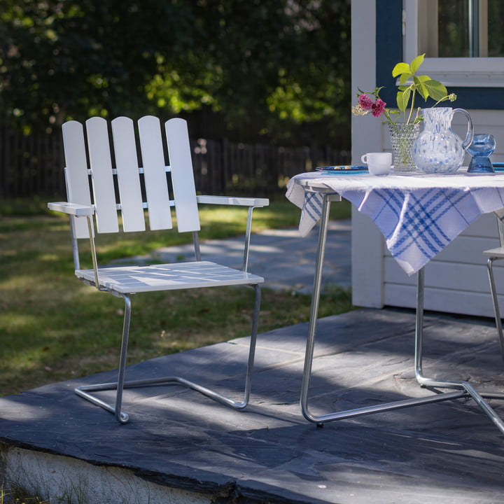 A2 garden armchair, white lacquered oak by Grythyttan