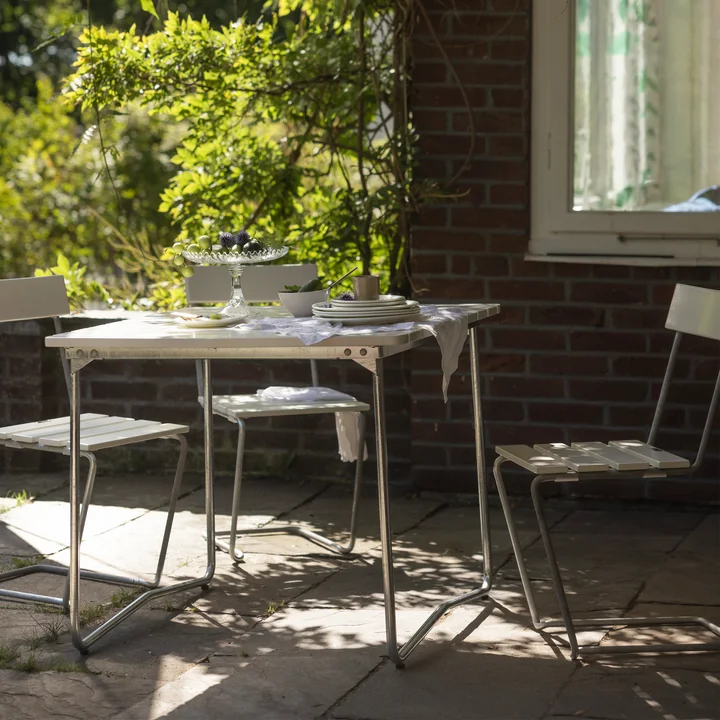 B31 84 Folding garden table 92 x 84 cm, white lacquered oak by Grythyttan