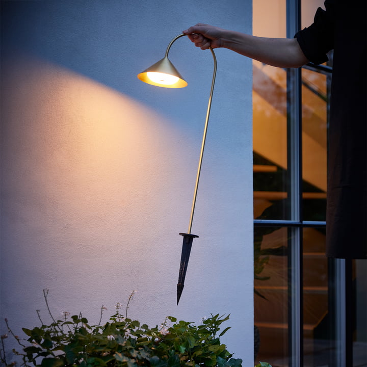 Grasp LED rechargeable outdoor light with ground spike, gold by Frandsen