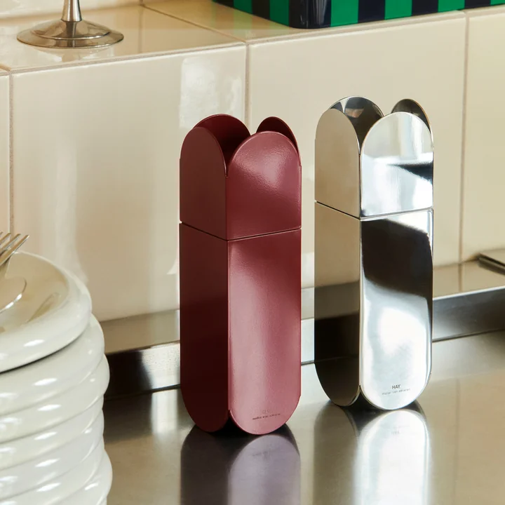 Arcs Salt mill & Pepper mill, mirror and burgundy from HAY