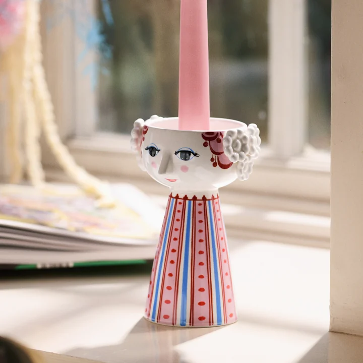 Bjørn Wiinblad - Eva Candle holder, H 14 cm x Ø 9 cm, dusty red